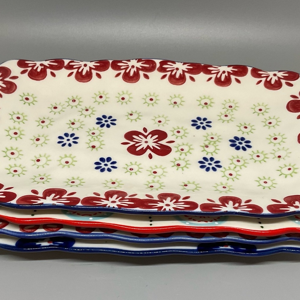 Signature Plate Set of 4 Bread/Appetizer Plate Blue Red Yellow 8”X5” NWOT